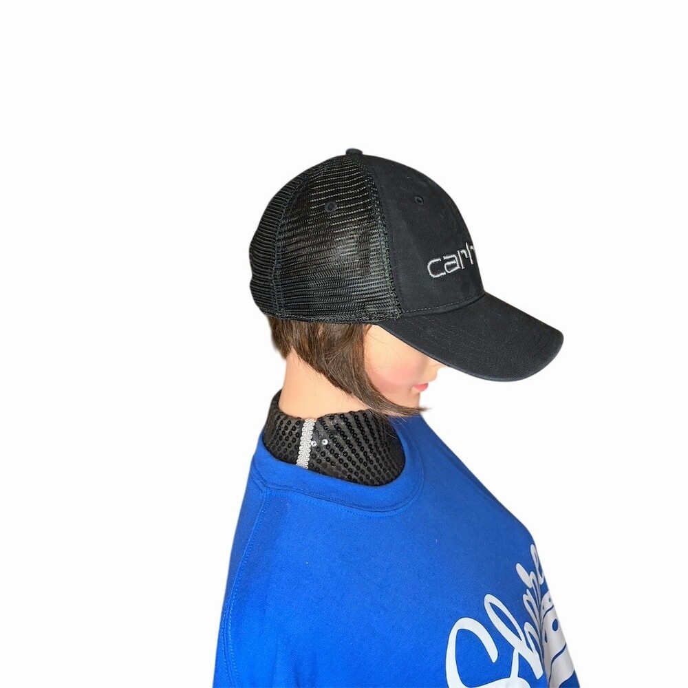 Carhartt Trucker Cap Unisex One Size Black Mesh Back Snapback Script - Picture 2 of 5